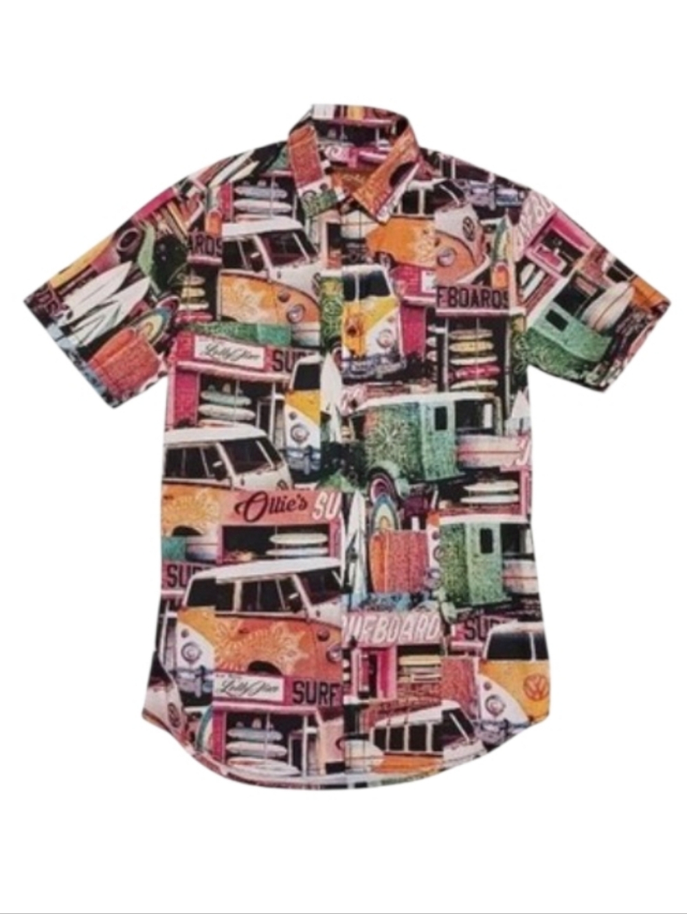 Retro Surf VW Bus Casual Button Up Shirt Red Camel